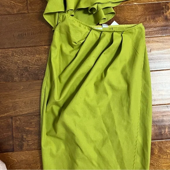 NWT Yaura Titi Green Linen Blend Ruffle Cutout Midi Dress Size 4 Small - Picture 6 of 10